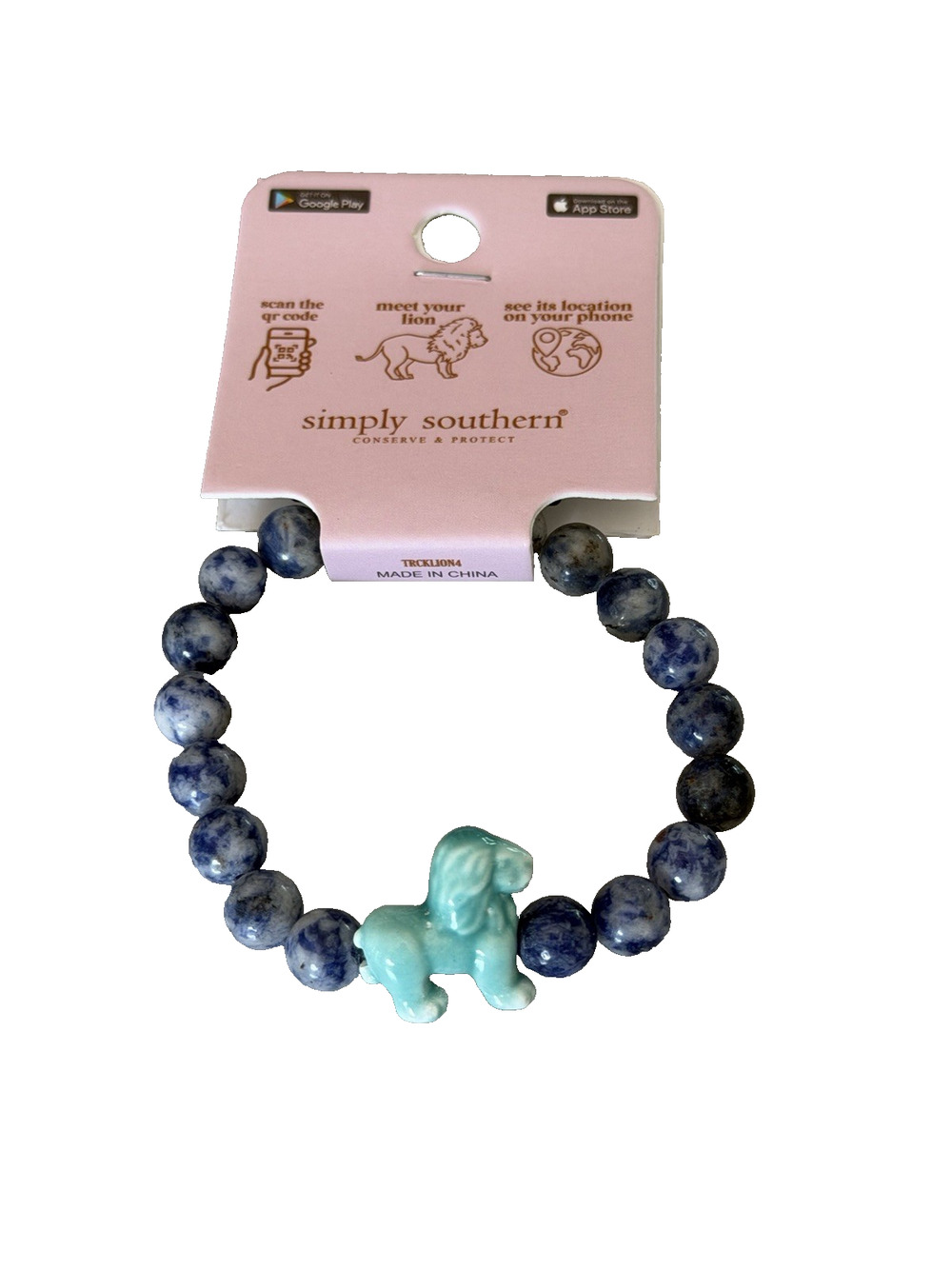Simply Southern Lion Tracker Blue Beaded Bracelet NWT Unisex